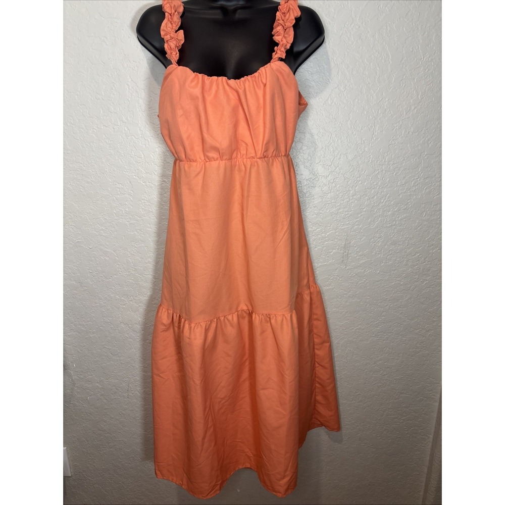 NWT Women's Style House Midi Coral Tiered Ruffle Strap Dress W/Pockets,‎ Size XL